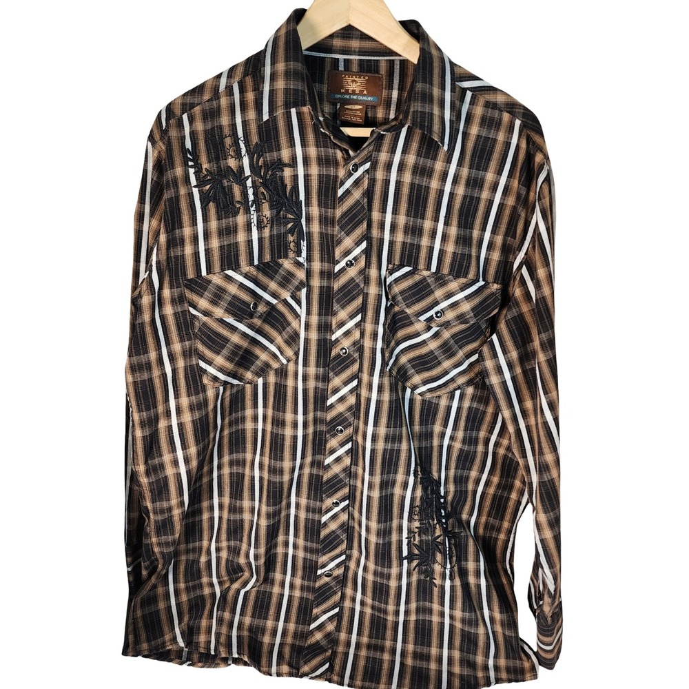 Painted Mesa Western Plaid Embroidered Long‎ Sleeve Snap Button Shirt LT